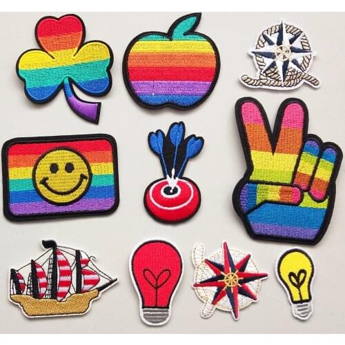 Rainbow Embroidery Patch Iron On Patches Embroidered Smiley Patchs Badge Appliques For Clothing Stickers CX441-450