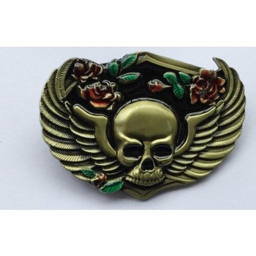 Skull With Flower Belt Buckle SW-BY529 suitable for 4cm wideth snap on belt with continous stock