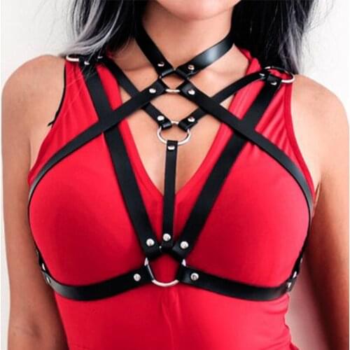 Sexy Underwear Women Goth Leather Harness Top Bra Punk Bdsm Bondage Lingerie Punk Body Cross Suspenders Vest Waistband Club Rave