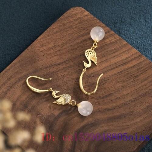 Jade Bead Earrings Gifts Jewelry Zircon Gemstone Crystal Fashion 925 Silver Women Chalcedony Natural Amulet