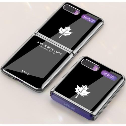 Maple Leaf Printed Glass Case for Samsung Galaxy Z Flip 5G Cover Luxury Frame Hard PC Protective Cover for Galaxy Z Flip