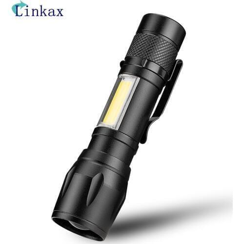 4 Mode LED Flashlight Portable Zoomable Torch with Clip XPE+COB LED Flashlight Penlight For Hunting Camping Light By AA Battery