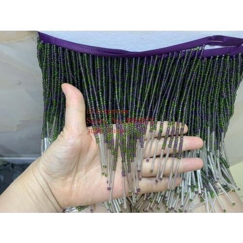 Stock 5yards/bag 11cm-15cm Purple and green beaded tube fringe ribbon used for fashion design stage decoration YM77