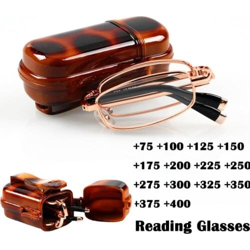 Vintage Mini Foldable Reading Glasses Men Women Unbreakable Magnifying Reader Presbyopic Glasses Full Frame With Case +175 225