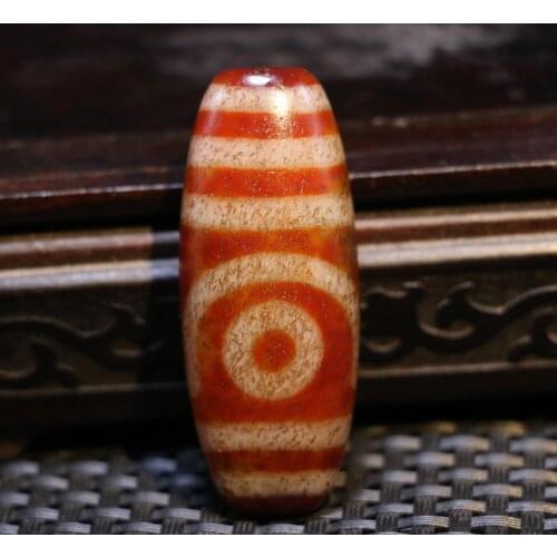Magic Power Tibetan old Agate 2 Eye 4 Stripe Little Flat Shape dZi Bead Amulet Pendant Talisman Timestown UPD22A