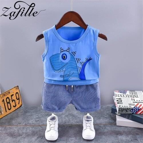 ZAFILLE 1-5 Years Old Boy Sleeveless Clothes Cartoon Dinosaur Boy Vest T-shirt Stripe Shorts Baby Boy Clothes Kids Children Suit
