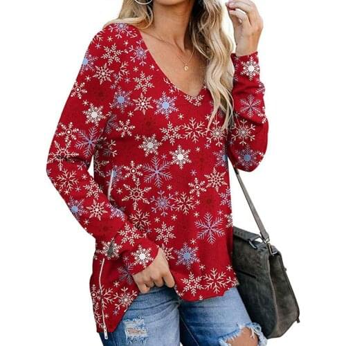 Women Autumn Causual V-Neck Long Sleeve Shirts Loose Printed Split Tops With Side Zipper Ladies Patchwork Pullover Streetwear