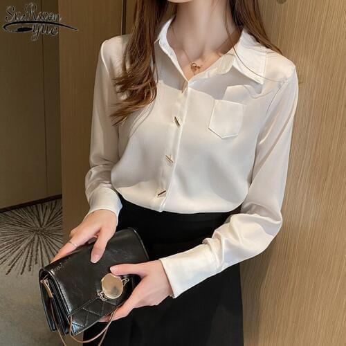 Lady Simple Style Tops Clothes Blusas New Womens Shirt Classic Chiffon Blouse Female Plus Size Loose Long Sleeve Shirts 10488
