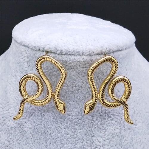 2021 Fashion Stainless Steel Big Snak Stud Earrings for Women Gold Color Earrings Jewelry boucle d'oreille femme EXS03