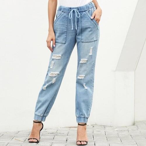 Womens Loose Stylish Motorcycle Style Jeans Korean All-match Harajuku Style Ins Beam Feet Casual Pants Women Denim trousers