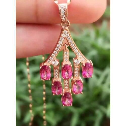 Natural red topaz pendant S925 Sterling silver Natural gemstone Pendant Necklace trendy Elegant tassel women party fine jewelry