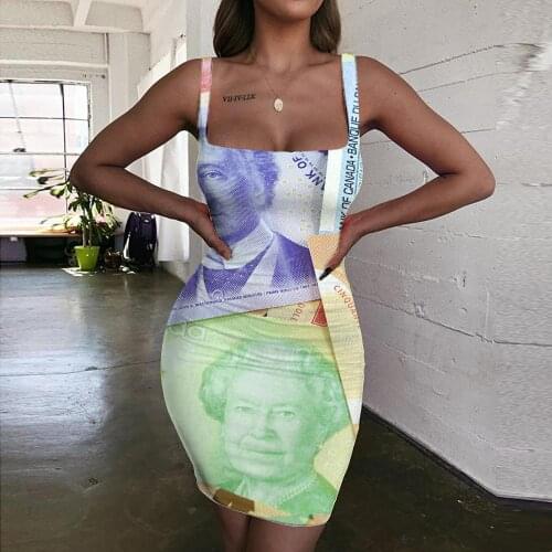 Giyu Brand Canadian Dollar Dress Women Money Vestido Sexy Canada Bodycon Dress Harajuku Ladies Dresses Colorful Sundress