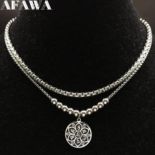 2021 Fashion YOGA Lotus Stainless Steel Statement Necklace for Women Silver Color Necklace Jewellery accesorios mujer N1778S02