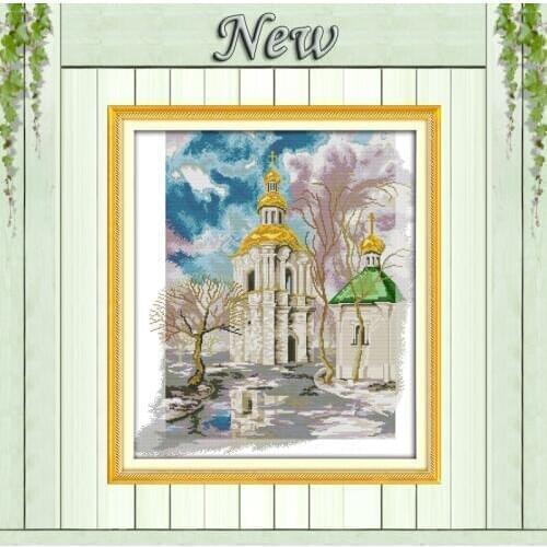 Winter castle scenery home Decor paintings counted printed on canvas DMC 11CT 14CT Cross Stitch kits needlework Sets embroidery