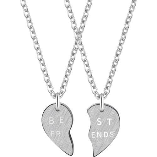 2017 10PCS Best Friend Love Heart Pendant Necklace Stainless Steel Silver Color Friendship Necklace Souvenir Gift Women Jewelry