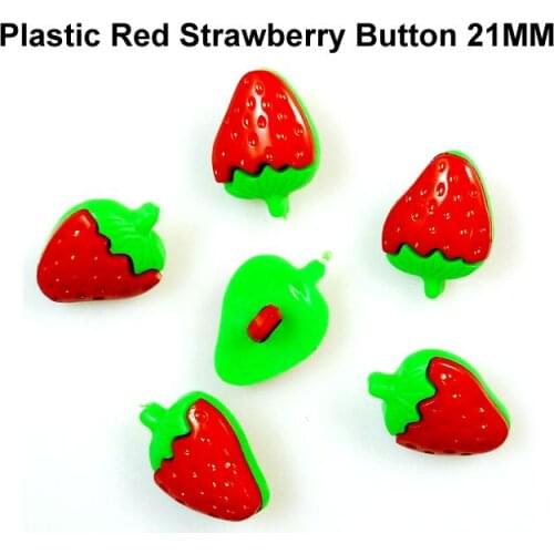 50PCS 21MM Red Strawberry Button Colors Dyed Plastic Cartoons Toy Fruit Buttons Coat Boots Sewing Clothes Accessory P-008