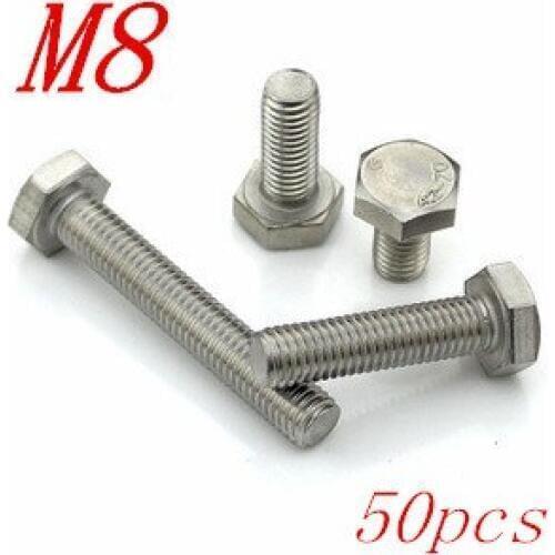 50pcs/Lot Free Shipping Metric Thread M8*10/12/14/16/18/20/22/25/30/35/40-100mm Stainless Steel outer Hex Head Cap Screws Bolts