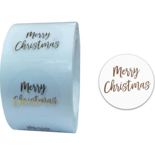500Pcs/Roll Round Transparent Gold Foil Merry Christmas Stickers Seal Label for Stamp Envelopes Cards Invitations Packages Decor