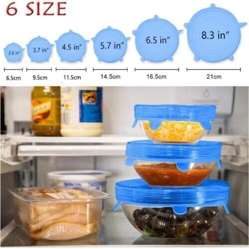 6Pcs set Silicone caps for food Reusable Seal Lid bowl Lid Cover Reusable kitchen storage Accessories