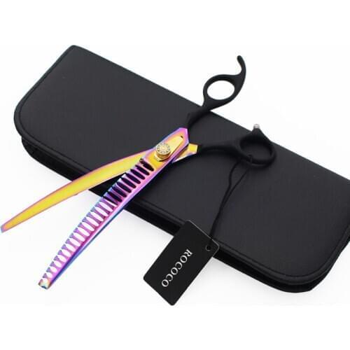 8 inch Pet Downward Curved Thinning Scissors Professional Dog Shark Thinning Shears Cat Grooming Hair Cut Tools W Case Bag