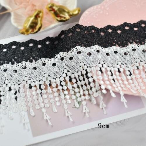 9CM Wide Luxury White Black Cotton Tassel Embroidered Fringe Ribbon Lace Collar Neckline Trim DIY Apparel Garment Sewing Decor