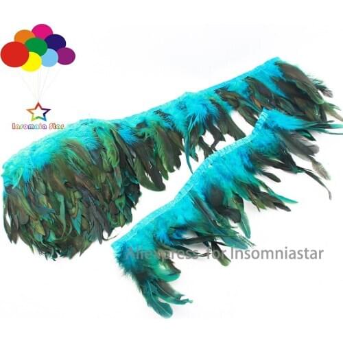 INSOMNIA STAR 10 Meter Cock Feathers Trims Cloth Sideband Chicken Pheasant Feather Trims lake blue