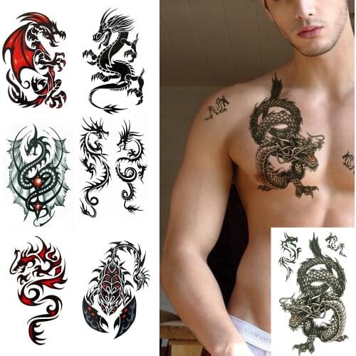 Big Realistic Dragon Fake Temporary Tattoos For Men Women Unique Fire Wings Tattoo Scorpion King Waterproof Tatoo Body Art Chest