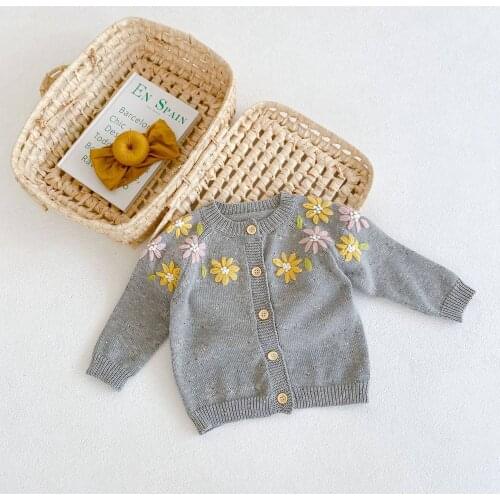Sweet Autumn Girls Kids Knitwear Sweater Cardigan Outwear Children Baby Infants Long Sleeve Knitting Flower Coats Saco S12788