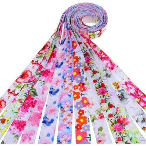 5/8" 16mm flower floral Printed Fold over Elastic Ribbon Stretch Tensile Ribbons girl Hair Ties Headband Hairband AF53