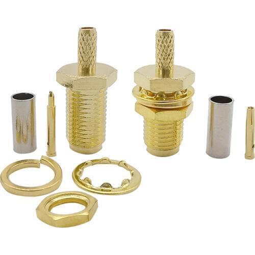 SMA Female Jack / RP SMA Female (Male Pin) Plug Center Nut Bulkhead Crimp Connector Coaxial Wire Solder RG174 RG316 LMR100 Cable