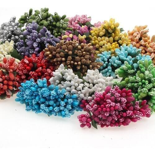12Pcs/lot Sugar Handmade Artificial Flower Stamen DIY Wreath Wedding Decoration Gift Box Scrapbooking Fake Flower