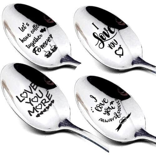 2021 Valentines Day Anniversary Gift Lettering Long Handle Coffee Spoon For Boyfriend Girlfriend Good Morning Handsome Present