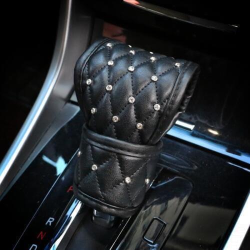 Fashion Diamond Leather Car Gear Shifter Cover Crystal Auto Hand Brake Cover Car Styling Interior Accessories Set Universal Size