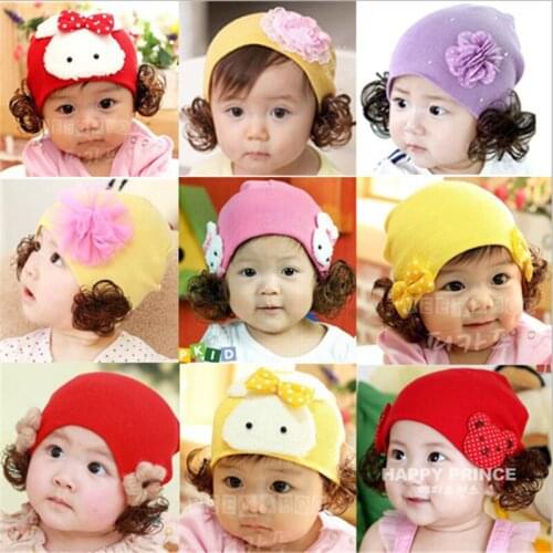 New Autumn Winter Baby Hat Infant Cotton Pullover Kids Girls Wig Hat