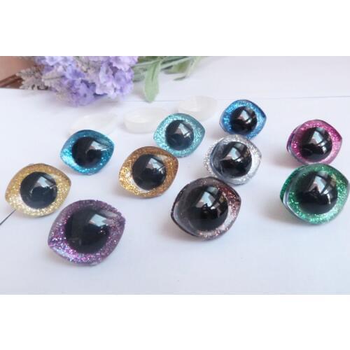 New 60pcs/lot 28x23mm 20x23mm Oval design trapezoid plastic clear safety toy doll eyes + glitter Nonwovens --color option