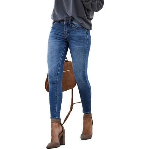 2021 Spring New Black and Blue Women Skinny Jeans Fashion Casual Slim Elastic Denim Pencil Pants Ankle-Length Jeans Top Quality