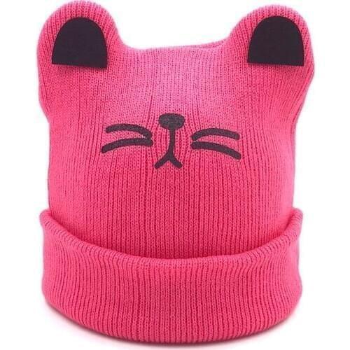 Autumn and winter new cute cat ears stretch warm baby hat boys and girls knitted baby hat (0~3 years old)