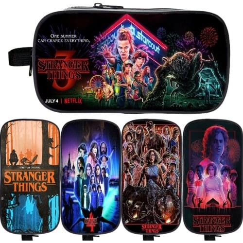 Boys Girls Stranger Things Pencil Bag Cosmetic Bag Double Layer Pencil Case Kid School Supplies Pencil Bag Anime Pencil Holder