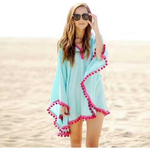 Sexy Cotton Bathing Suit Cover ups Summer Beach Dress Tassel Trim Bikini Swimsuit Cover up Beach wear Pareo Sarong