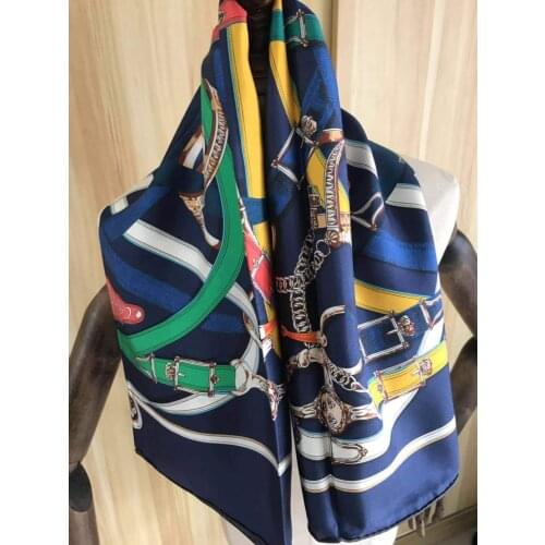 2020 new arrival fashion elegant classic chain 100% silk scarf 90*90 cm square shawl twill wrap for women free shipping