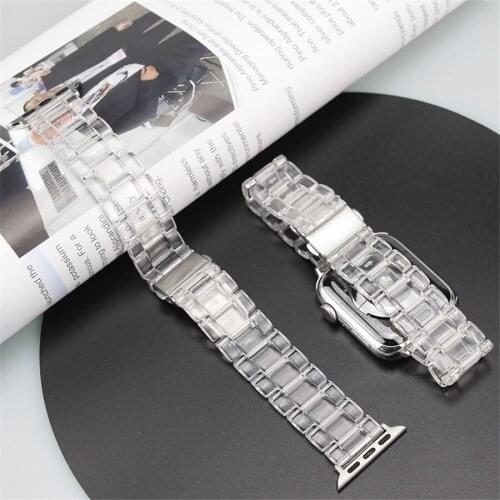 Transparent Band for Apple Watch Series 6 5 4 3 2 1 SE Resin strap for iWatch 38 40 42 44MM Bracelet folding Clasp Watch band
