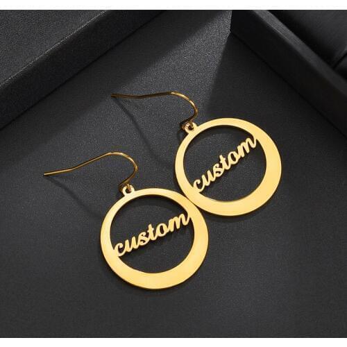 Personalized Name Stainless Steel Letter Earrings Women Piercing Geometric Custom Name Cricle Earrings Weddings Party Jewelry