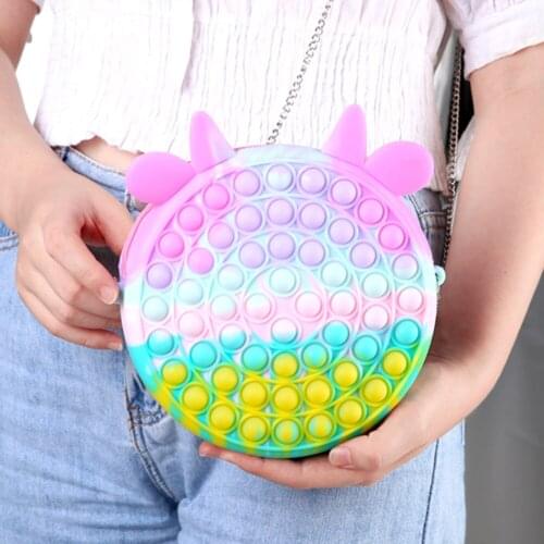 Silicone Macaron Push Bubble Crossbody Bag Sensory Fidget Toys Reliver Stress Autism Adults Kids Handbag Coin Pouch Purse Gift