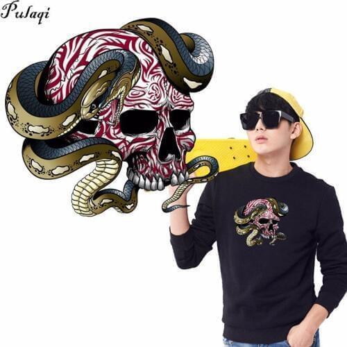 Pulaqi Custom Punk Iron On Transfers For Clothes Iron-on Heat Thermal Transfer Stickers Snake Skull Patch Chile Badge Applique H
