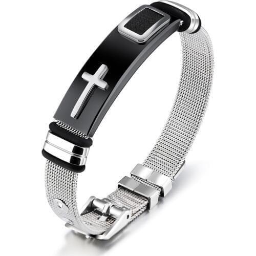 Granny Chic Top Quality Stainless Steel Woven Mesh Watch Brands Men Bracelet Bangle Adjustable Boy Cross Jewelry