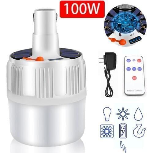 60/80/100W Camping Light Outdoor Solar LED Bulb Lights Battery Charge Portable LED Lantern Light Home Night Market Tent Lamp