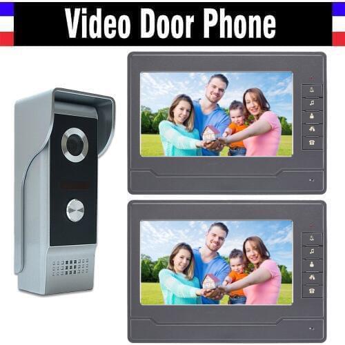 7 inch video intercom system aluminum alloy Camera video door phone doorbell doorphones kit 2 LCD Monitor 1 IR Camera for home