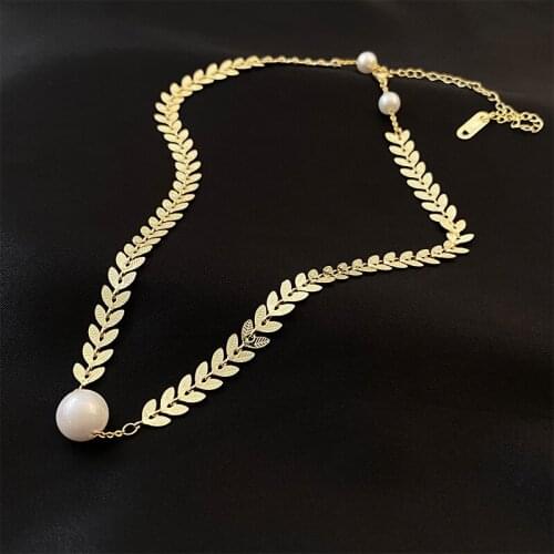 VSnow Minimalist Gold Color Tree Leaf Pearl Pendant Necklace for Women Exquisite Fashion Party Necklace Jewelry Accessories Hot