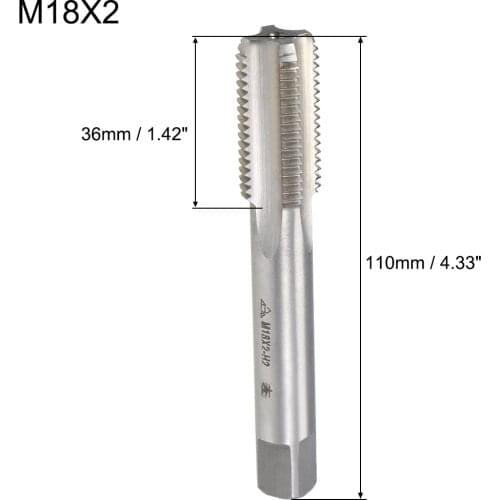 Uxcell Metric Machine Tap Left M18 Thread 2 Pitch H2 4 Flutes High Speed Steel