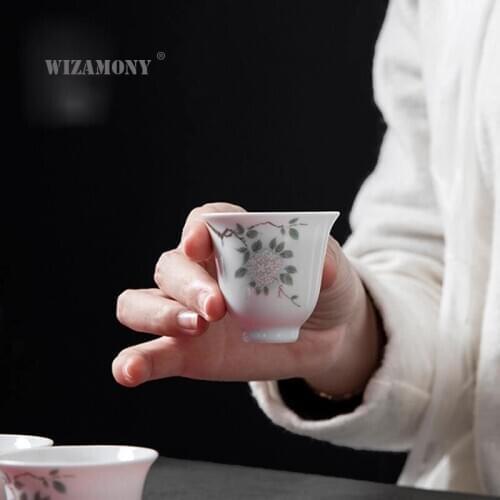 Wizamony Jingdezhen Hydrangea tea cup kungfu tea set ceramic single cup household celadon tea cup small customized